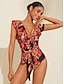 abordables Une pièce-Ruffle Flower Triangle Swimwear