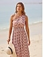 baratos Print Dresses-Vestido Longo Estilo Folclórico de Um Ombro para Praia