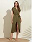 cheap Casual Dresses-Solid Office Midi Dress