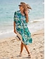 cheap Midi Dresses-Resort Leaf Print Midi Dress