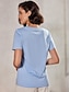 economico T-shirts-Maglietta estiva donna cotone rosa blu grigio collo a V