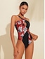 preiswerte Sale-Floral Leopard Contrast Longline Bikini Swimsuit