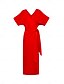 abordables Vestidos de Midi-Vestido Envolvente Rojo con Mangas Cortas para Primavera y Verano