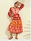 abordables Print Dresses-Mujer  Vestido Midi Naranja  Manga Larga con Flecos