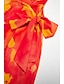 economico Print Dresses-Blooming Ruffle Front Tie Peplum Midi Dress
