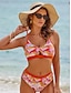 abordables Sale-Print Bikini Removable Pad V Neck Swimsuit