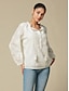 cheap Blouses-Cotton Embroidered Tassel Puff Sleeve Blouse