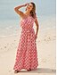 cheap Print Dresses-Boho Geometric Belted Maxi Dress