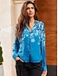 abordables Shirts-Floral Satin Ruffle Long Sleeve Blouse