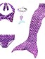 abordables Maillots de Bain pour Fille-Bikini 5 pièces pour enfants Maillot de bain queue de sirène Cosplay arc-en-ciel imprimé dos nu violet rose vif Costumes de fête Princesse Maillots de bain