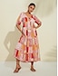 baratos Print Dresses-Print V Neck Midi Dress