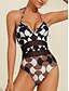 abordables Una pieza-Geo Mesh Removable Pad One Piece Swimsuit