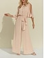 cheap Jumpsuits-Sheers Solid Round Neck Jumpsuit