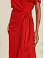 cheap Midi Dresses-Tencel Linen V Neck Shirred Wrap Midi Dress