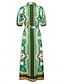 abordables Print Dresses-Geometric Belted Maxi Dress