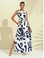 cheap Print Dresses-Matte Satin Botanical Sleeveless Maxi Dress