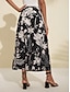 abordables Skirts-Satin Floral Print Midi Skirt