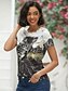 preiswerte Super Sale-Damen T Shirt Graphic Katze 3D Schwarz Weiß Blau Kurzarm Bedruckt Vintage Täglich Wochenende Rundhalsausschnitt Regular Fit