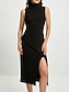 billige Kjoler til nyttårsaften-Women&#039;s Black Midi Dress   Sleeveless  Plain Backless  Summer High Neck   Party  S M L XL XXL