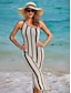 preiswerte Sale-Stripe Off Shoulder Spaghetti Crochet Beach Midi Dress