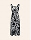 cheap Print Dresses-Satin Graphic Print V Neck Maxi Dress