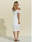 economico Sale-Vestito Elegante Asimmetrico Bianco a Manica Corta