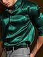 baratos Casual Shirts-Homens Camisa Social camisa de verão camisa de botão Camisa casual Camisa de cetim de seda Preto Branco Azul Vermelho Verde Manga Longa Tecido Lapela Diário Férias Roupa Moda Casual Confortável