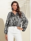 abordables Tops &amp; Blouses-Print Chiffon Shirt Women Notched Blouse