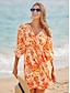 economico Print Dresses-Burnt Orange Cotton Floral Wrap Mini Dress