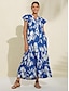 baratos Print Dresses-Elegant Floral V Neck Maxi Dress