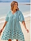 billige Sale-Brand Geometric Design Flounced Material V Neck Knee Length Dress