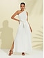 cheap Casual Dresses-White Pure Linen One-shoulder Maxi Dress