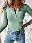 billige T-shirts-Dame Bluse Skjorte Grøn Blå Lyserød Patchwork Knap Vanlig Afslappet Daglig Langærmet V-hals Basale Elegant Normal Tynd S