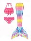 preiswerte Badebekleidung für Mädchen-Kinder Mädchen Bademode Bikini 4-tlg. Badeanzug Meerjungfrauenschwanz die kleine Meerjungfrau mit Monoflosse Bademode Regenbogen geometrisch bunt rot erröten rosa Party aktiv Cosplay Kostüme Badeanzüge 3-10 Jahre