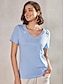 billige T-shirts-Kvinders Bomuld T shirt med Kort Ærme V hals Bluse