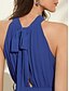 baratos Sale-Vestido Midi Feminino Azul Sólido com Cinto de Verão
