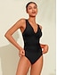 cheap One-Pieces-Triangle V Neck Petal Border Swimsuit