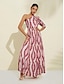 cheap Print Dresses-Satin Print One Shoulder Maxi Dress