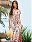 cheap Super Sale-Women&#039;s Casual Dress Abstract Marble Print Split Print Crew Neck Maxi long Dress Boho Vacation Short Sleeve Summer Beach