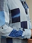economico Shirts-Men&#039;s Plaid Shirt   Stand Collar Geometry Design   Yellow Blue Green Light Blue Gray   Long Sleeve   Designer