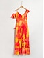 cheap Print Dresses-Ruffled Tie-front Asymmetric Chiffon Midi Dress