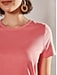 abordables T-shirts-Chemise d&#039;été basique pour femme en coton 100% blanc rose bleu à manches courtes   col rond classique   coupe régulière