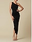 economico Abiti da festa-Women&#039;s Elegant Maxi Dress  Black  Sleeveless  Ruched  One Shoulder