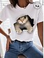 billige T-shirts-3D kat Dame T-shirt Sjov T -shirt Grafisk Kat 3D 100 % bomuld Sort Hvid Kortærmet Trykt mønster Basale Afslappet Daglig Rund hals Regulær