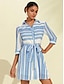 baratos Print Dresses-Vestido Camisa de Verão para Mulheres com Cinto Geométrico