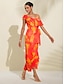 cheap Print Dresses-Ruffled Tie-front Asymmetric Chiffon Midi Dress
