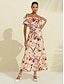 cheap Print Dresses-Satin Resort Sweet Ruffle Print Midi Dress