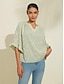 abordables Blouses-Solid Lawn Mesh Sleeve Peplum Shirt