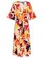 cheap Cover-Ups-Floral V Neck Loose Kimono Beach Dress