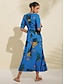 billige Print Dresses-Printed Chiffon Drawstring Midi Dress